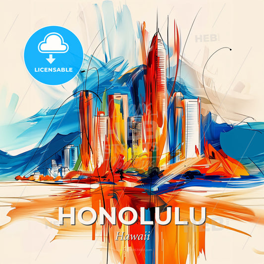 Vibrant Honolulu, Hawaii - A Painting Of A City - Square format print template