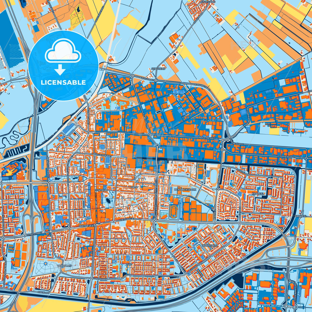 Colorful Hoogeveen Street Map with Labels and Buildings