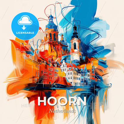 Vibrant Hoorn, Netherlands - A Painting Of A Building - Square format print template