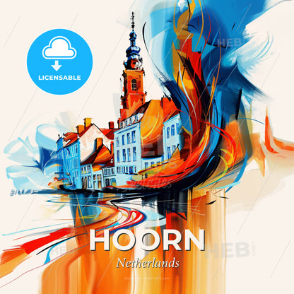 Vibrant Hoorn, Netherlands - A Painting Of A Building With A Tower - Square format print template