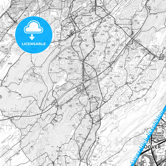 Hoover, Alabama light map with streetnames, citynames and districts