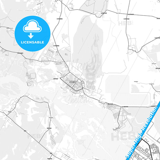 Horishni Plavni, Ukraine light map with streetnames, citynames and districts