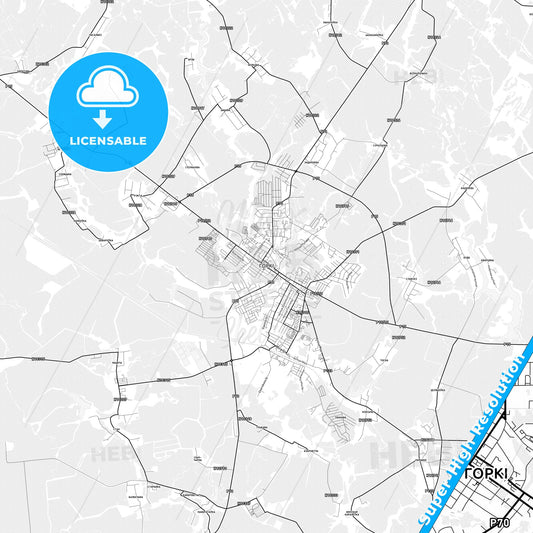 Horki, Belarus light map with streetnames, citynames and districts