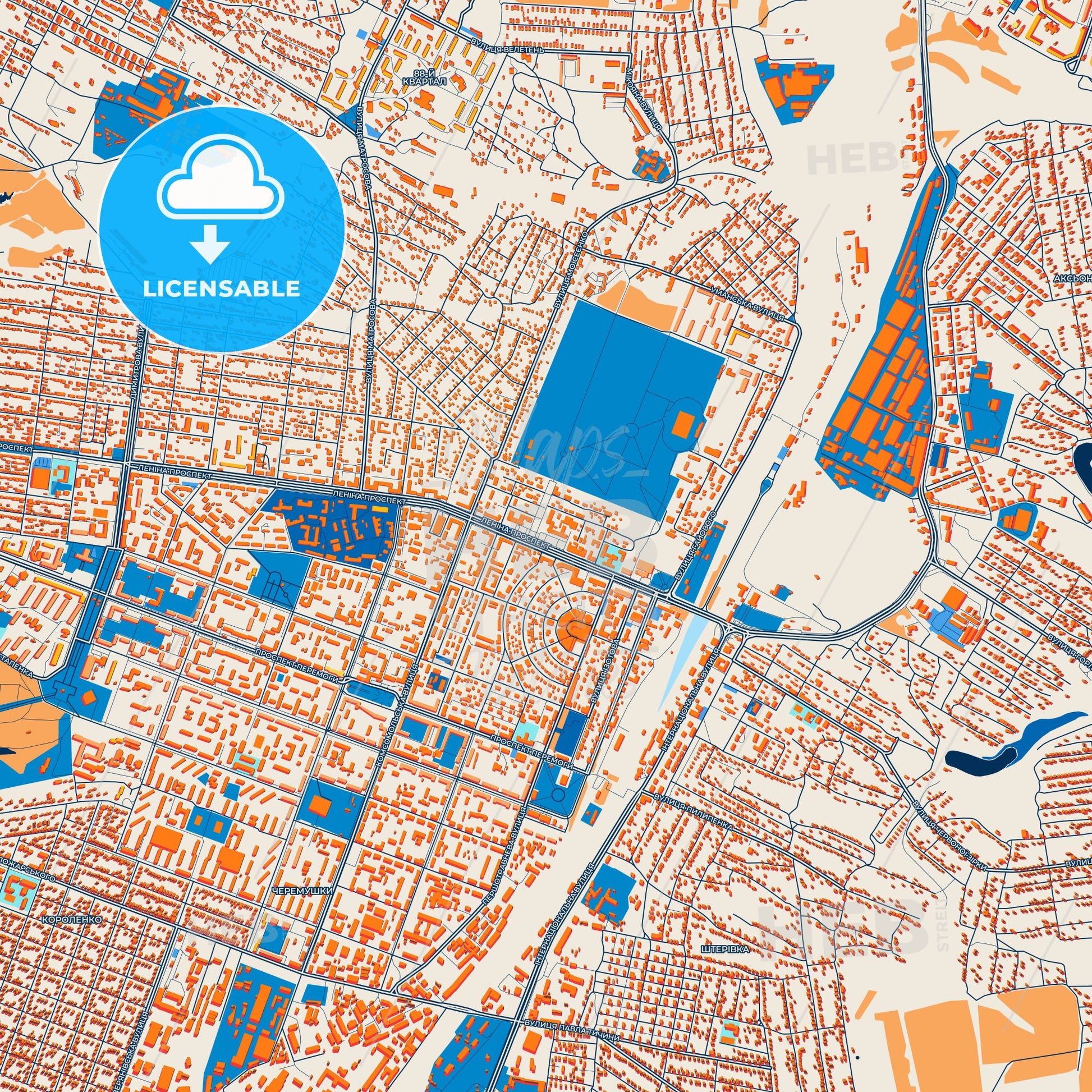 Colorful Horlivka Street Map with Labels and Buildings
