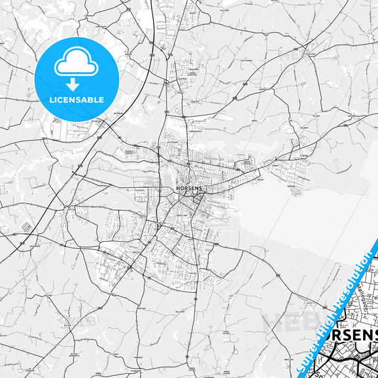 Horsens, Denmark light map with streetnames, citynames and districts