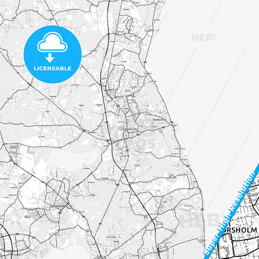 Hørsholm, Denmark light map with streetnames, citynames and districts