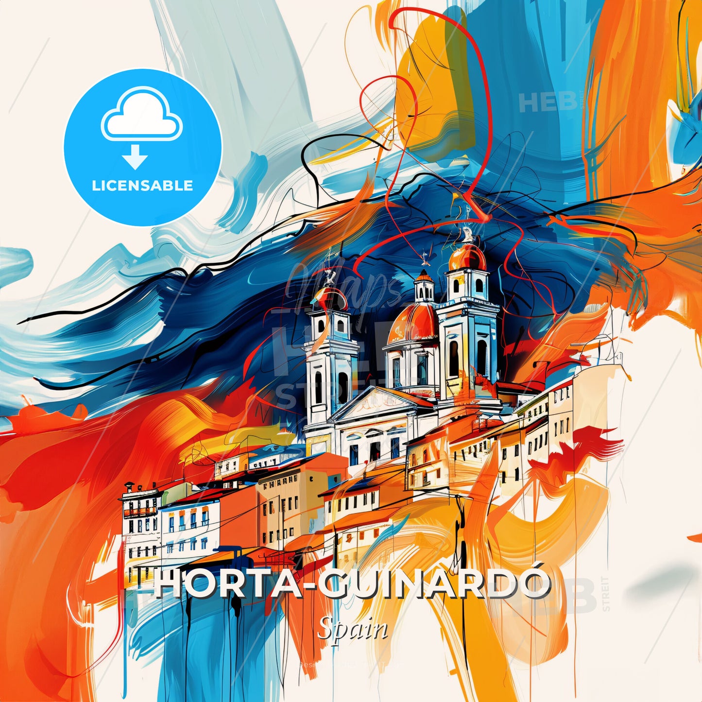 Vibrant Horta-Guinardó, Spain - A Painting Of A Building With Colorful Paint - Square format print template