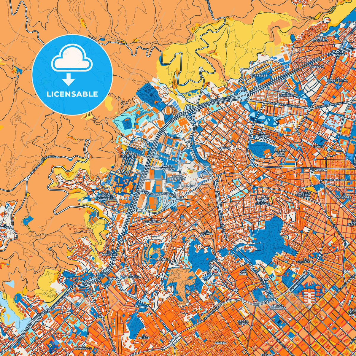Colorful Horta-Guinardó Street Map with Labels and Buildings