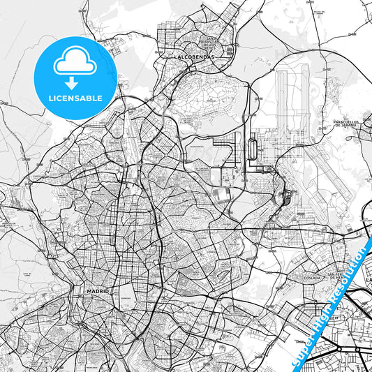 Hortaleza, Spain light map with streetnames, citynames and districts