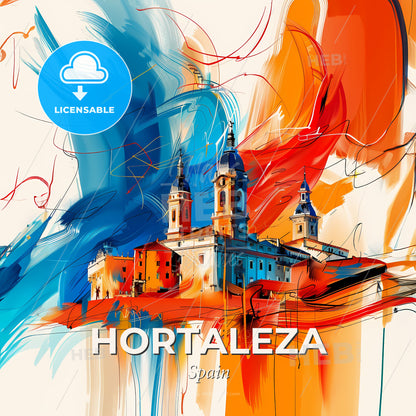 Vibrant Hortaleza, Spain - A Painting Of A Building With A Colorful Background - Square format print template