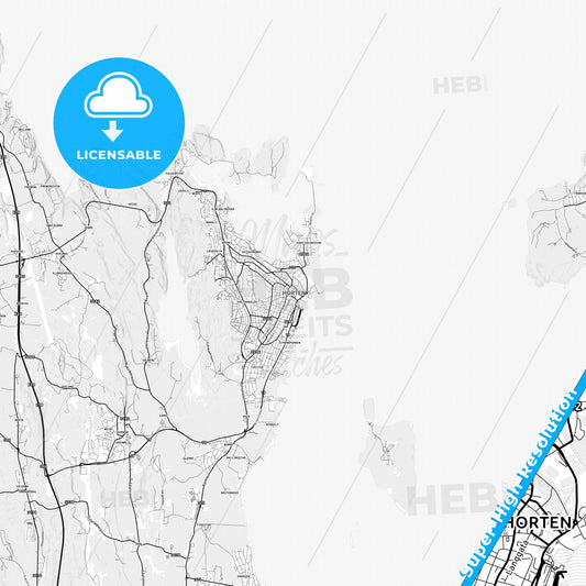 Horten, Norway light map with streetnames, citynames and districts