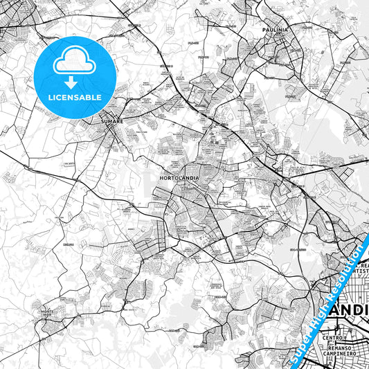 Hortolandia, Brazil light map with streetnames, citynames and districts