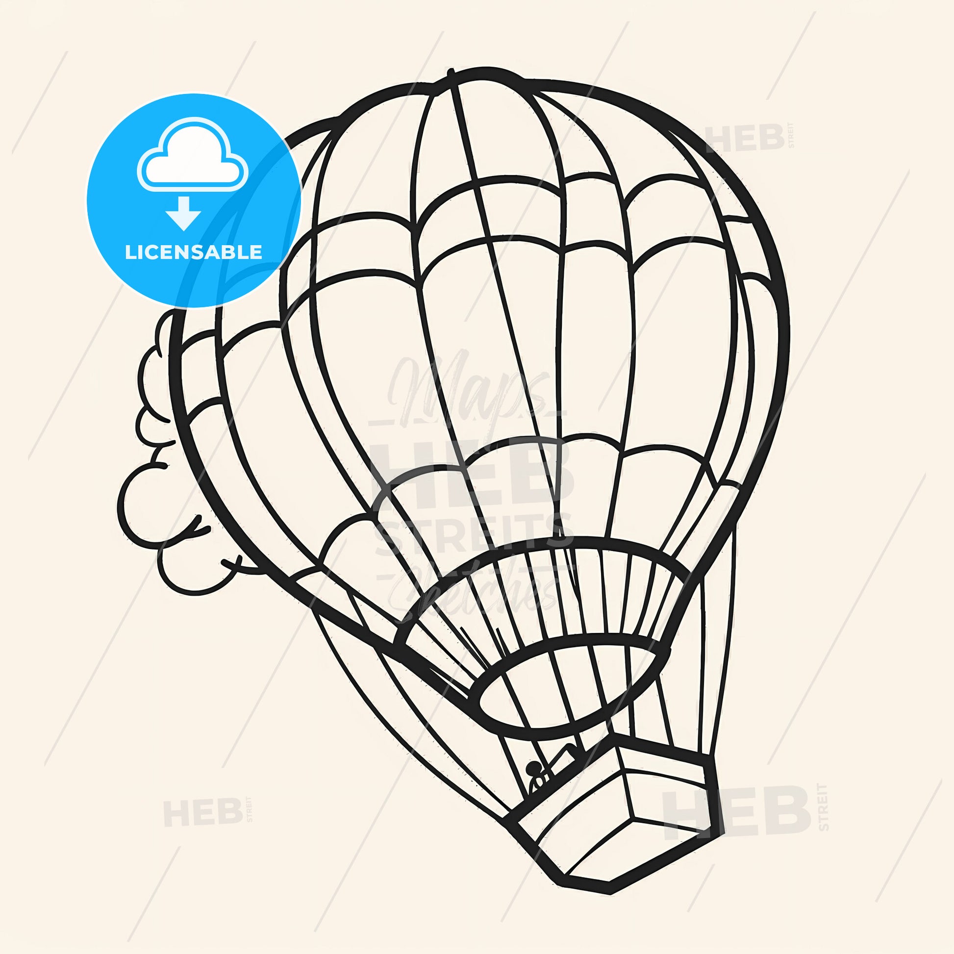 Hot Air Balloon - A Black And White Drawing Of A Hot Air Balloon