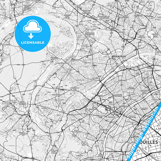 Houilles, France light map with streetnames, citynames and districts