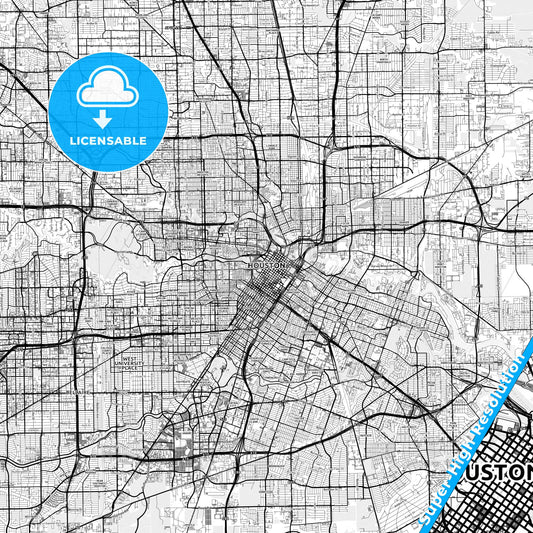 Houston, Texas light map with streetnames, citynames and districts