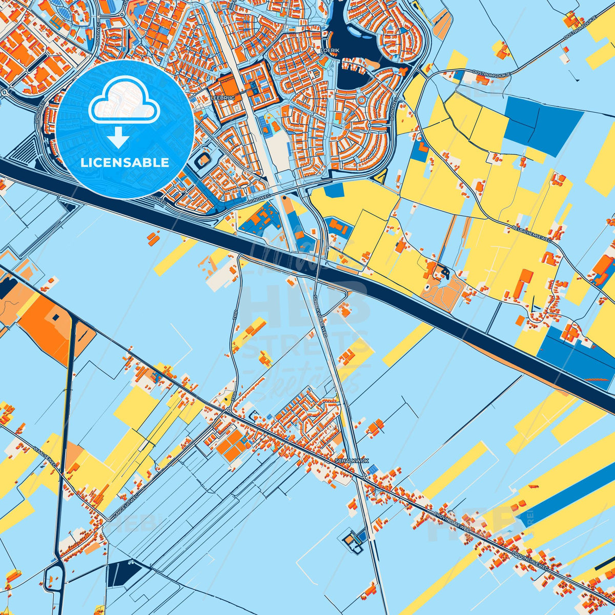 Colorful Houten Street Map with Labels and Buildings