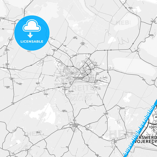 Hoyerswerda, Germany light map with streetnames, citynames and districts