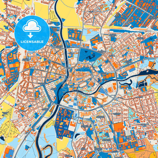 Colorful Hradec Králové Street Map with Labels and Buildings