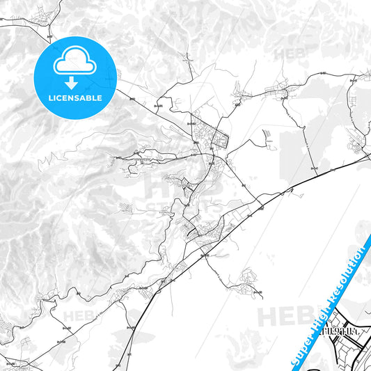 Hrazdan, Armenia light map with streetnames, citynames and districts