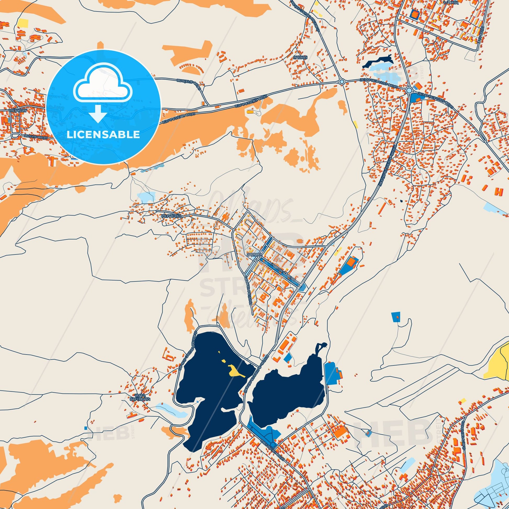 Colorful Hrazdan Street Map with Labels and Buildings