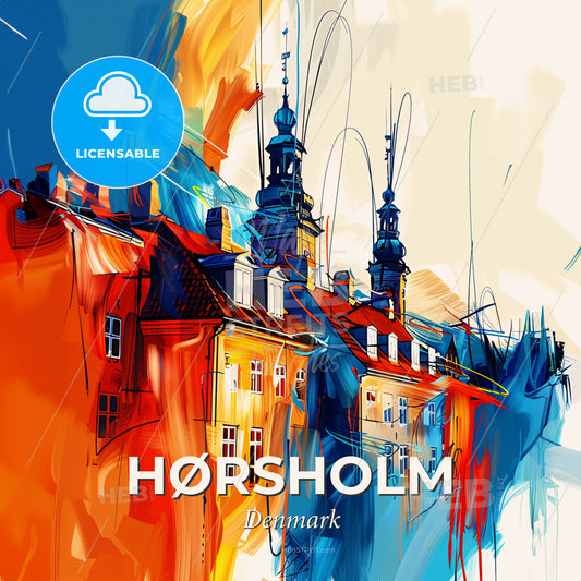 Vibrant Hørsholm, Denmark - A Colorful Painting Of A Building - Square format print template