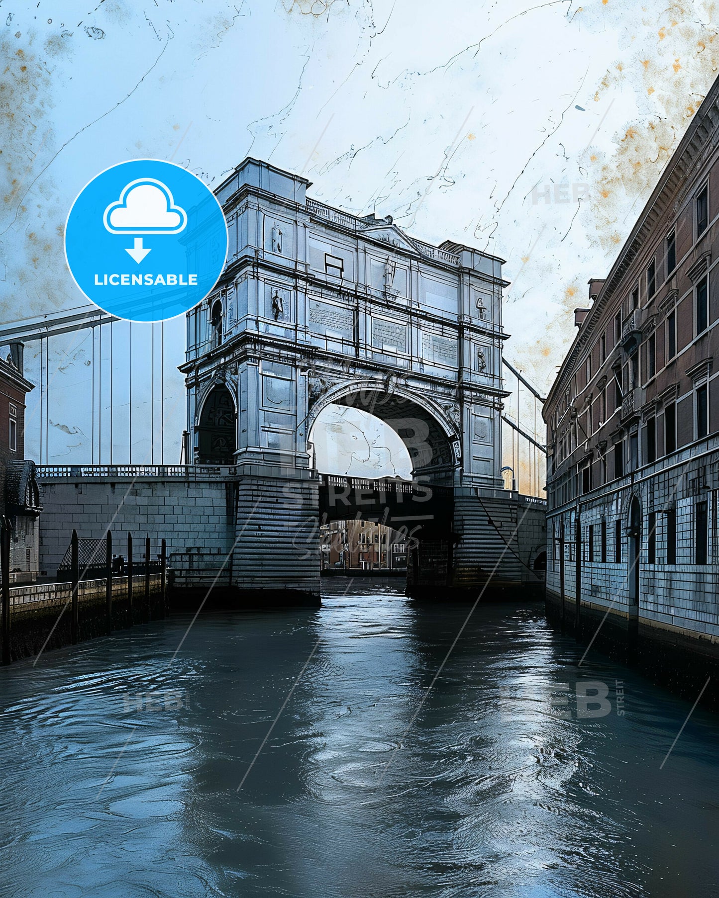 Marbled Bridge Print: Low Angle, High Detail - Bridge of Sighs over a river