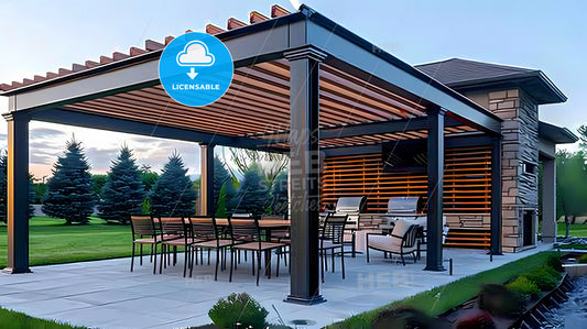 Vibrant Custom-Made Outdoor Pergola Patio Art Featuring Wooden and Metal Elements