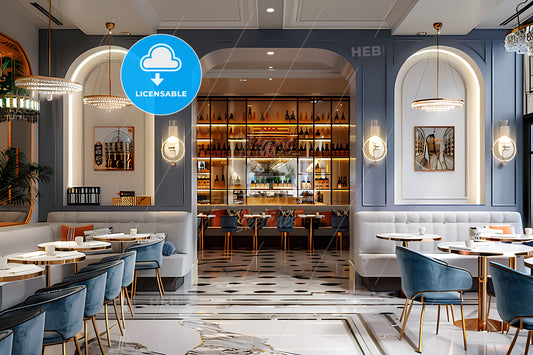 Vibrant Parisian Restaurant Interior with Contemporary French Art and Vibrant Ambiance for Modern Dining Experience