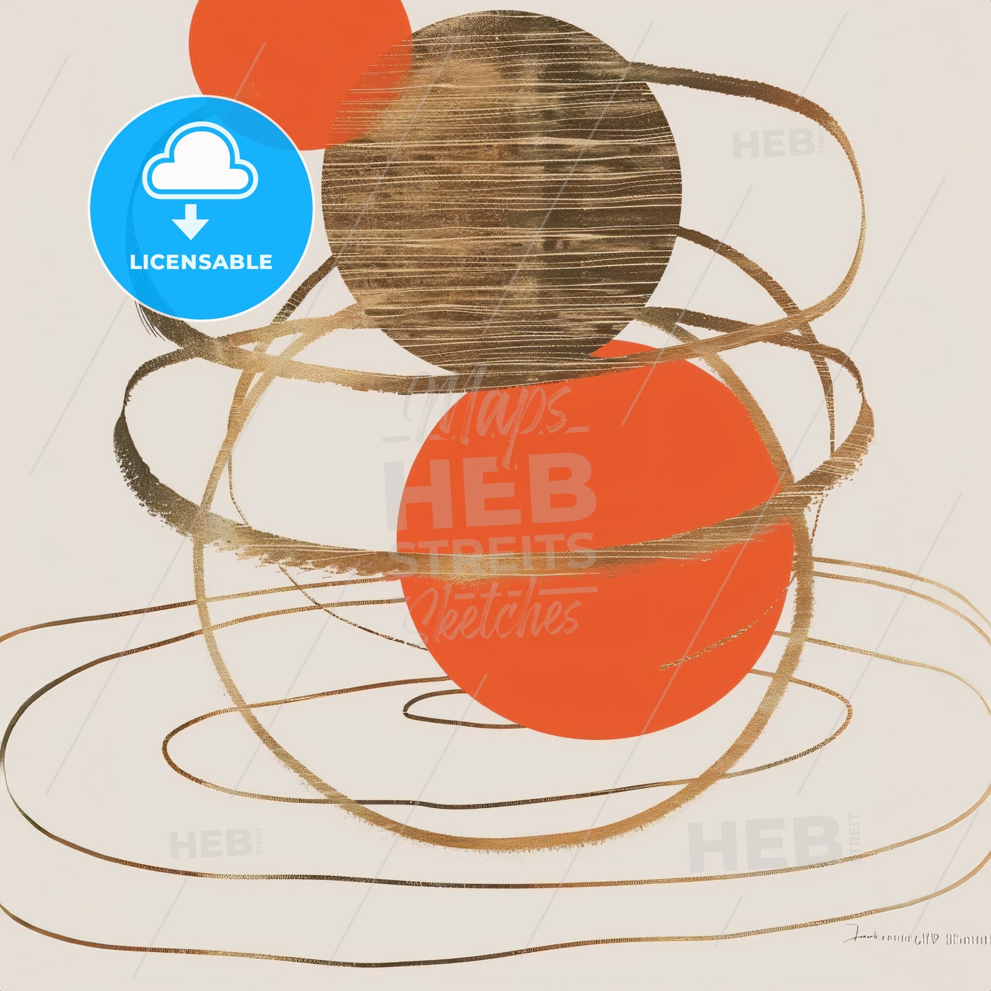 A Group Of Circles And Circles With Gold Lines