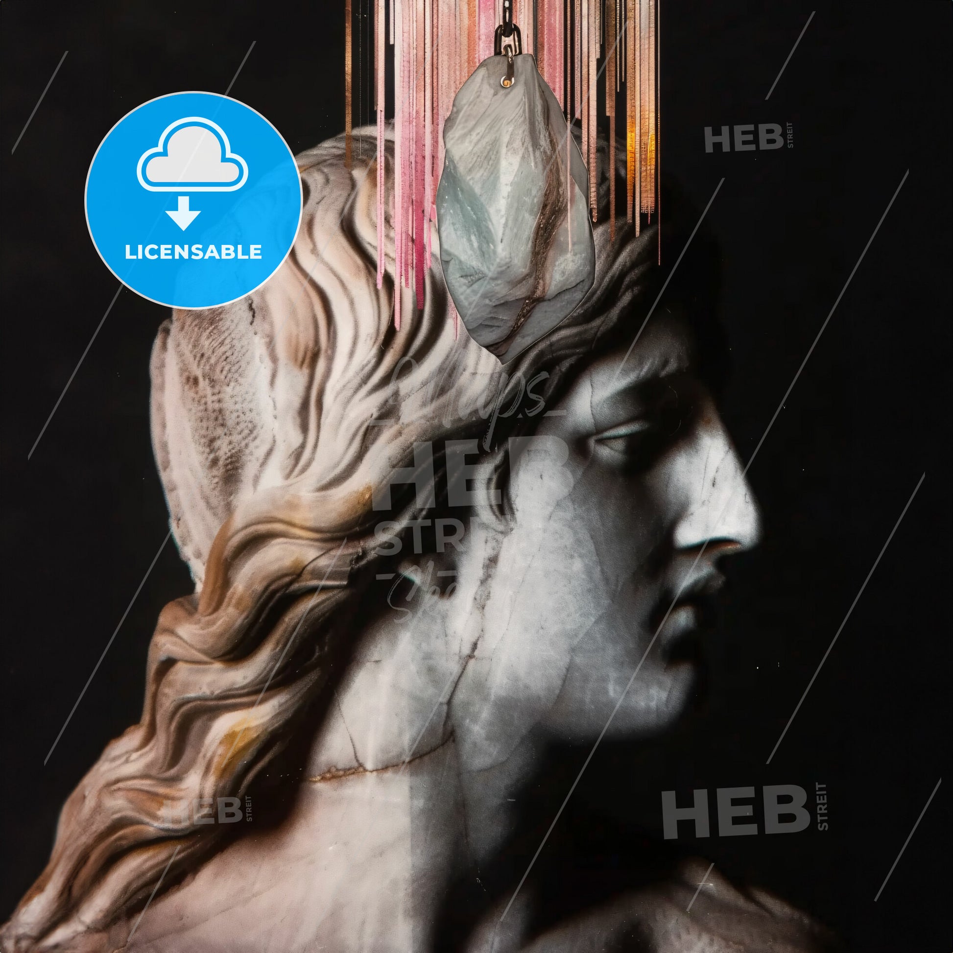 A Statue Of A Man With A Stone From His Head