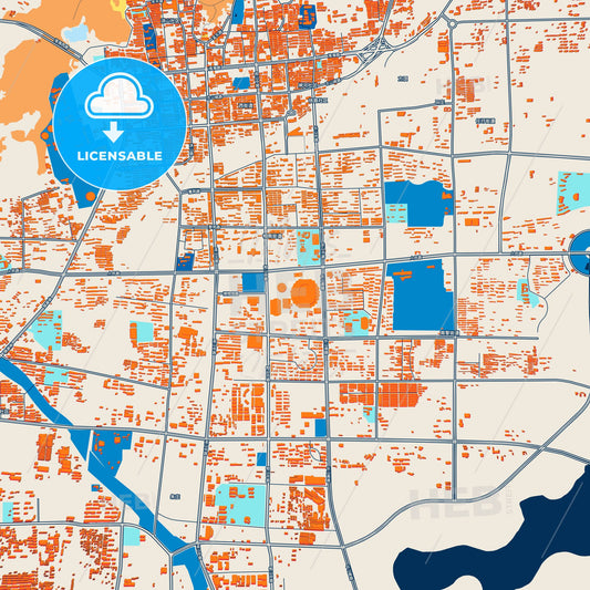 Colorful Huaibei Street Map with Labels and Buildings