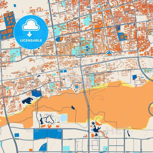 Colorful Huainan Street Map with Labels and Buildings