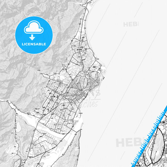 Hualien, Taiwan light map with streetnames, citynames and districts