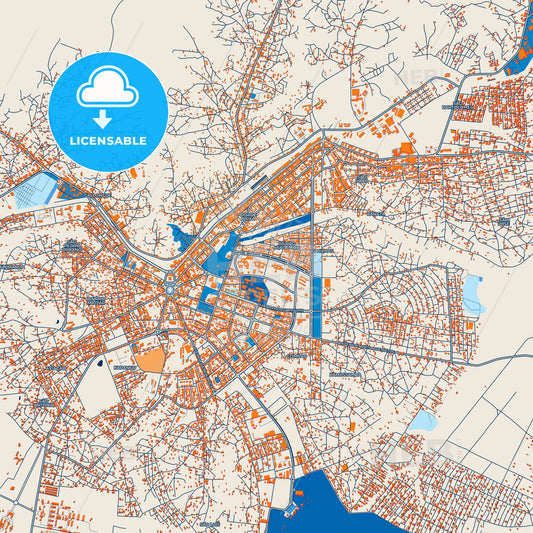 Colorful Huambo Street Map with Labels and Buildings