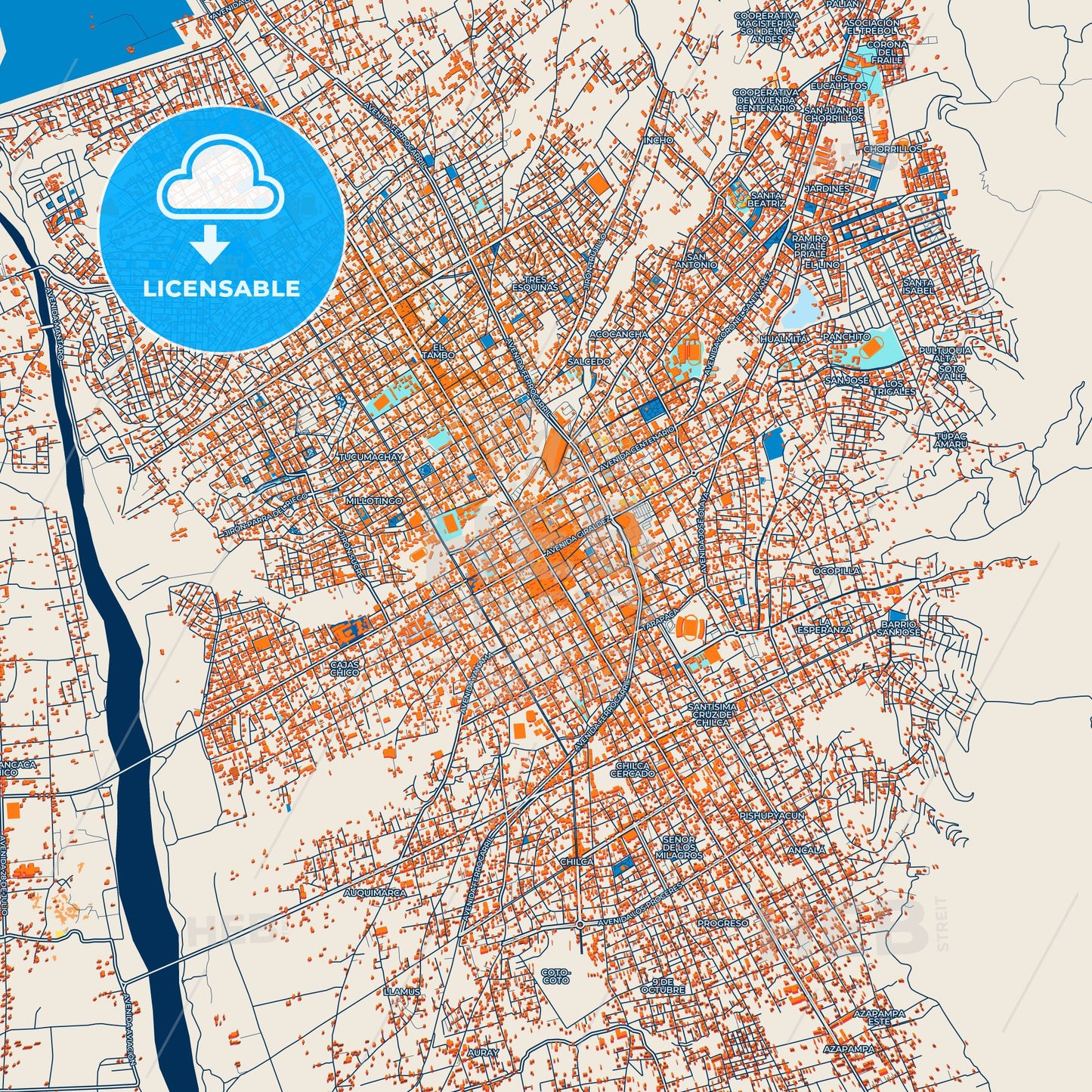 Colorful Huancayo Street Map with Labels and Buildings