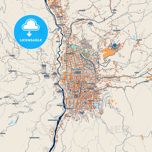 Colorful Huaraz Street Map with Labels and Buildings
