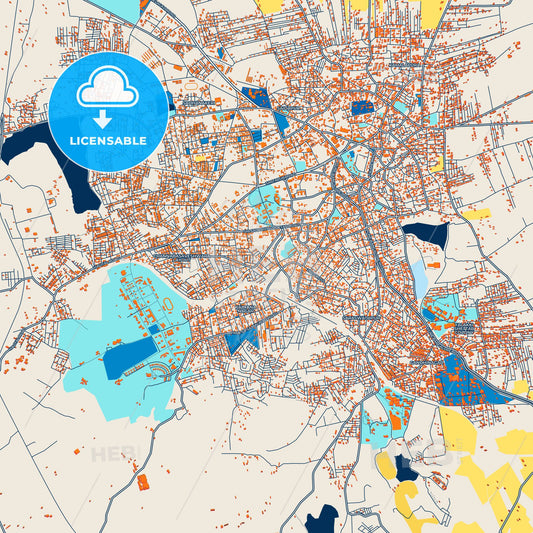 Colorful Hubli–Dharwad Street Map with Labels and Buildings