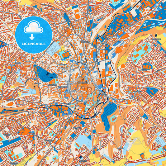 Colorful Huddersfield Street Map with Labels and Buildings