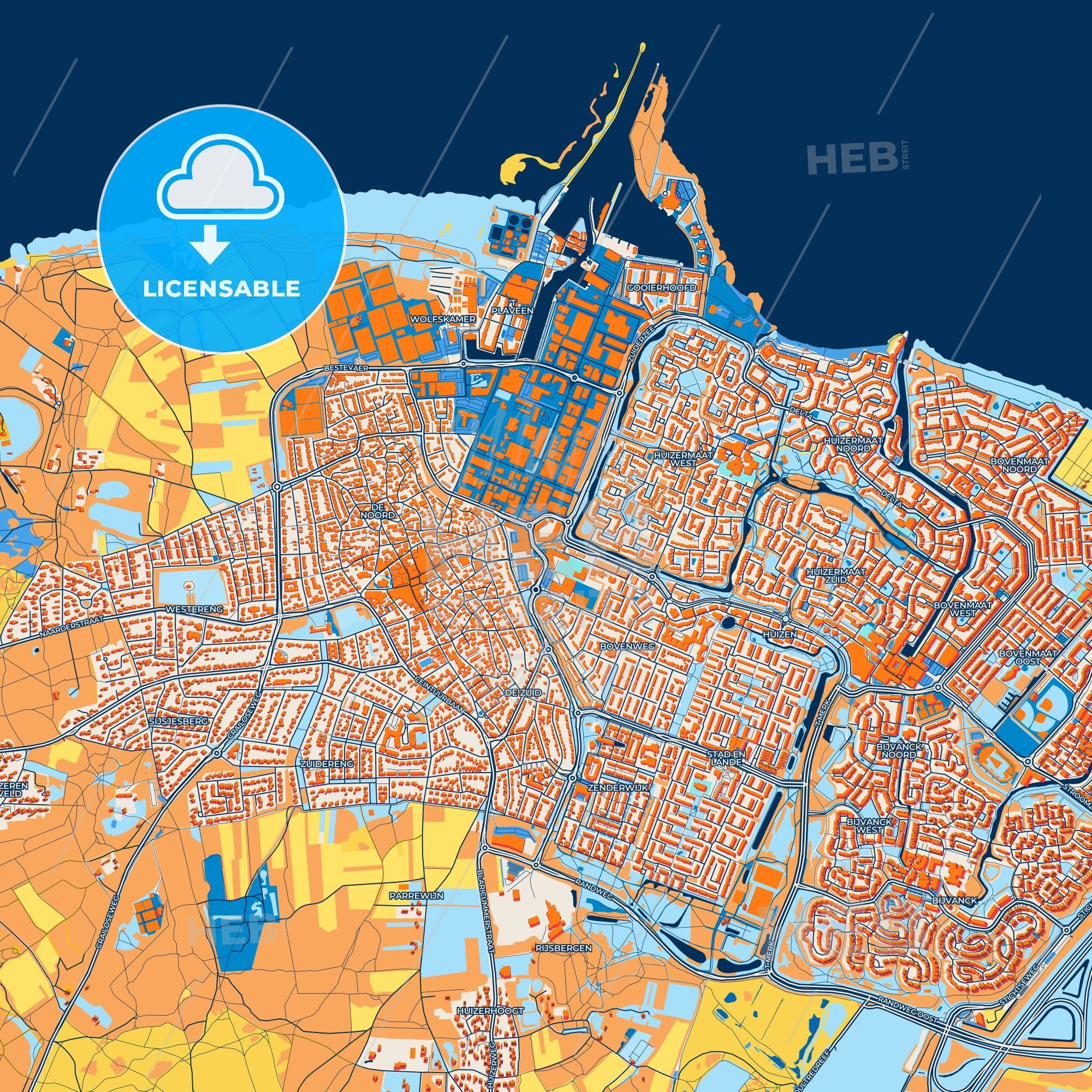 Colorful Huizen Street Map With Labels And Buildings – HEBSTREITS