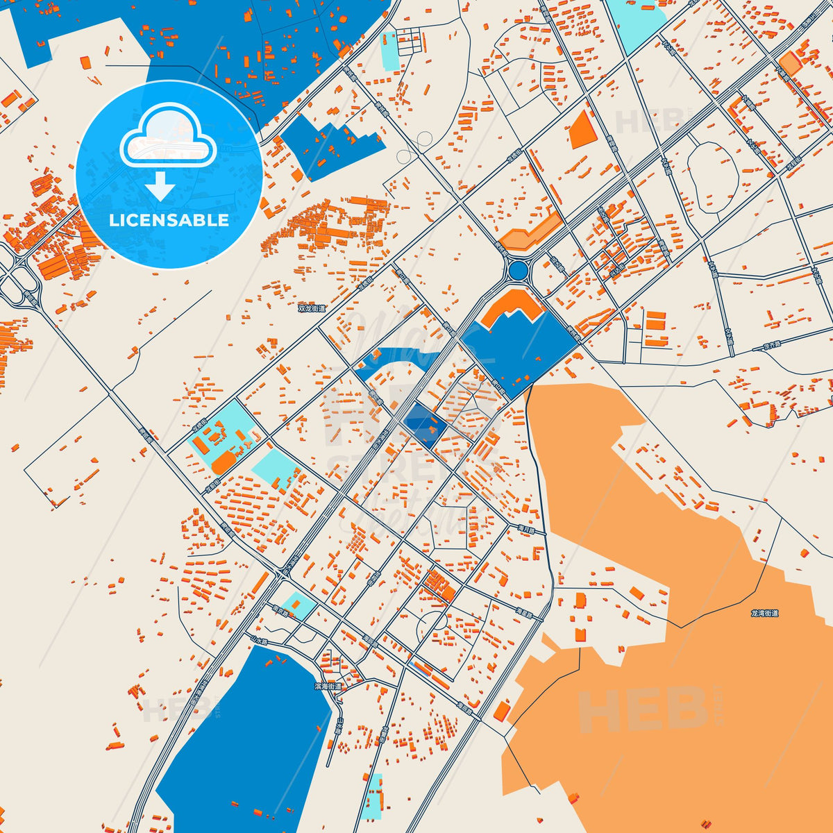Colorful Huludao Street Map with Labels and Buildings