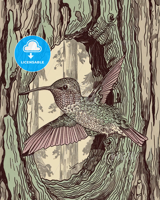 Hummingbird Haven: Art That Swells With Life - A bird flying in a tree