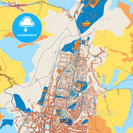 Colorful Hunedoara Street Map with Labels and Buildings