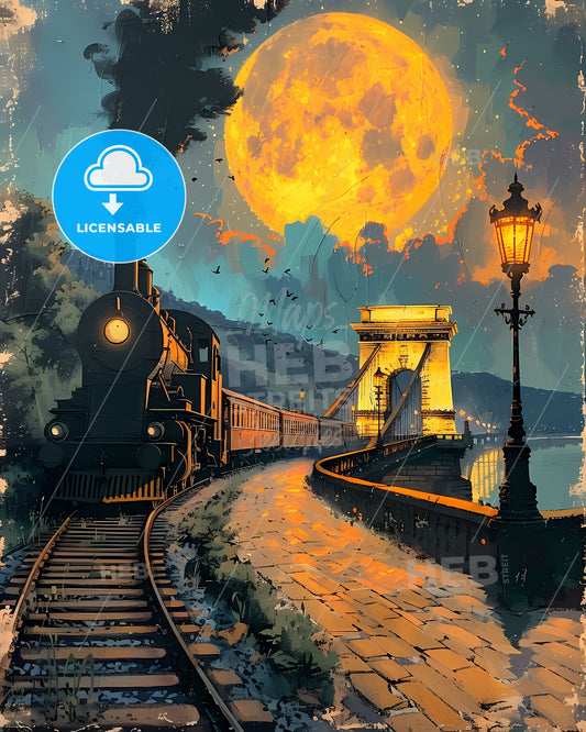 Colourful Hungarian Painted Train Bridge European Art Stock Image