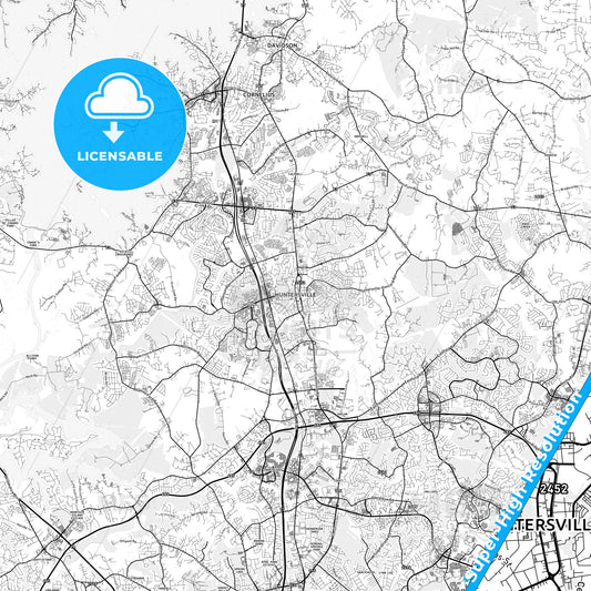 Huntersville, North Carolina light map with streetnames, citynames and districts