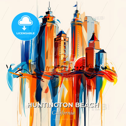 Vibrant Huntington Beach, California - A Colorful Cityscape With Many Tall Buildings - Square format print template