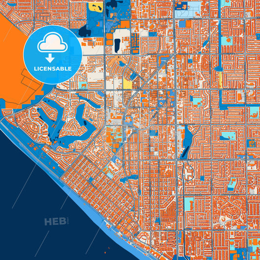 Colorful Huntington Beach Street Map with Labels and Buildings
