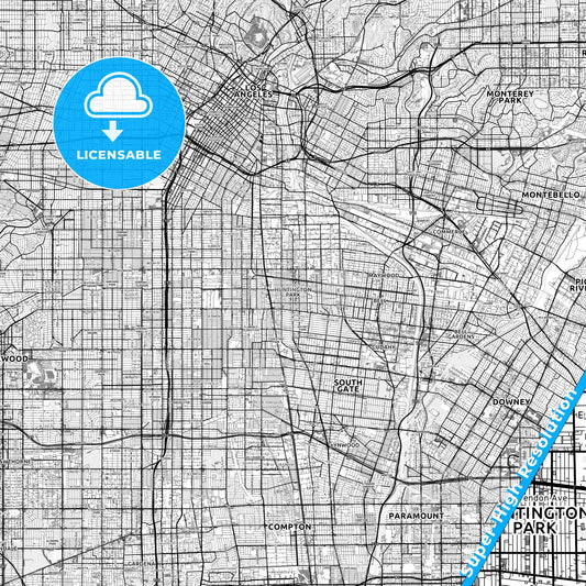 Huntington Park, California light map with streetnames, citynames and districts