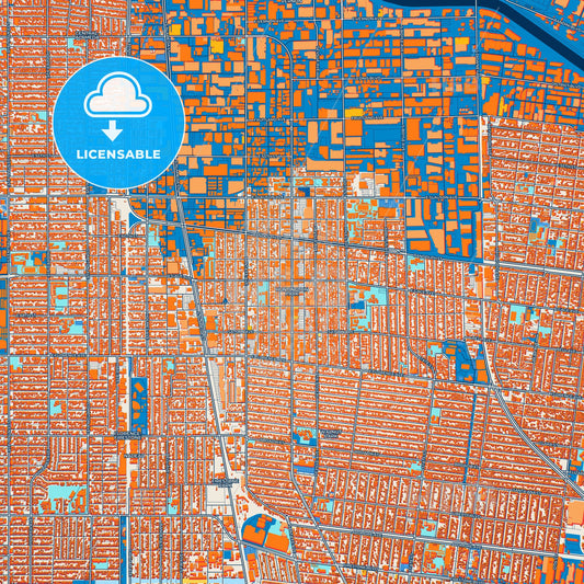 Colorful Huntington Park Street Map with Labels and Buildings