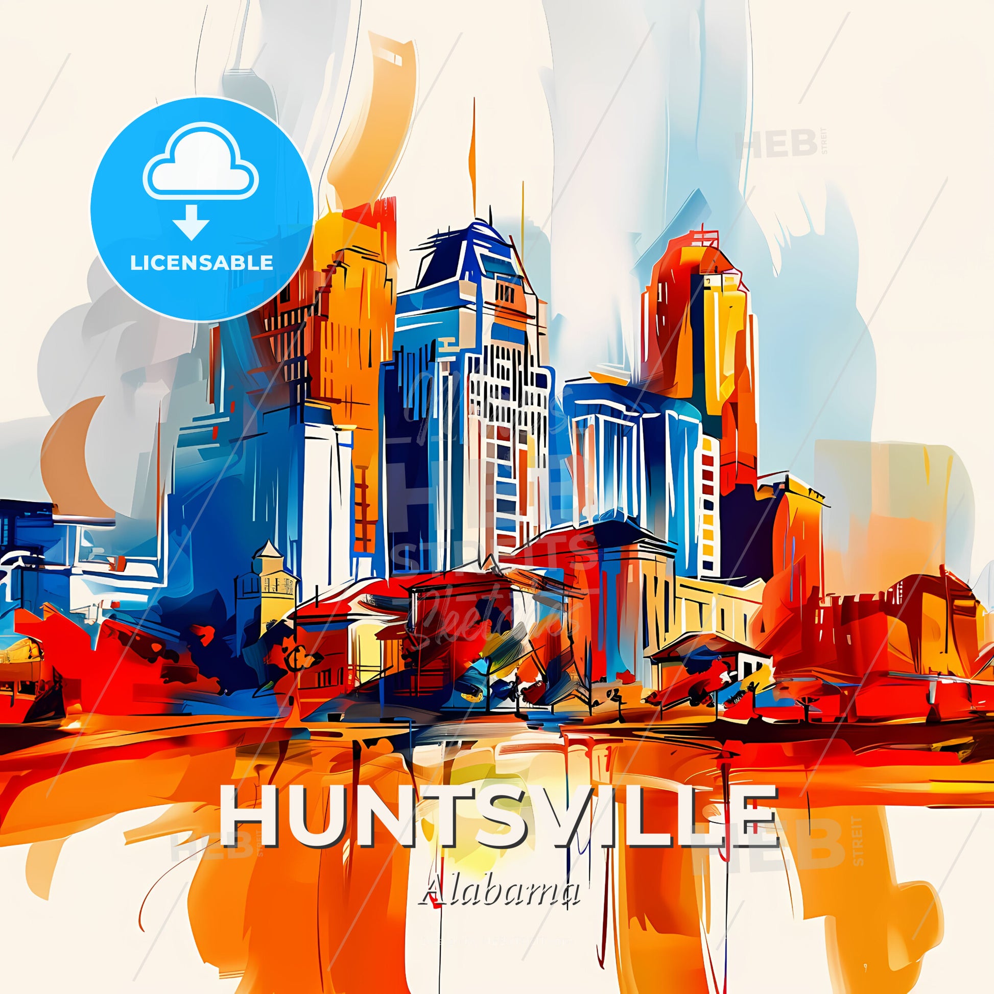 Vibrant Huntsville, Alabama - A Painting Of A City - Square format print template