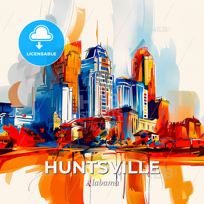 Vibrant Huntsville, Alabama - A Painting Of A City - Square format print template